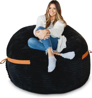 Big Joe Fuf Large Foam Filled Bean Bag Chair with Removable Cover, Black Licorice, Corded Plush, 4 feet Big