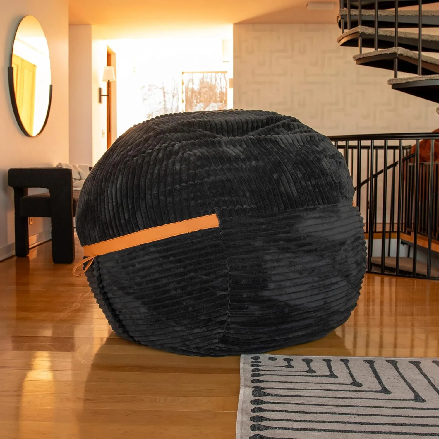 Big Joe Fuf Large Foam Filled Bean Bag Chair with Removable Cover, Black Licorice, Corded Plush, 4 feet Big