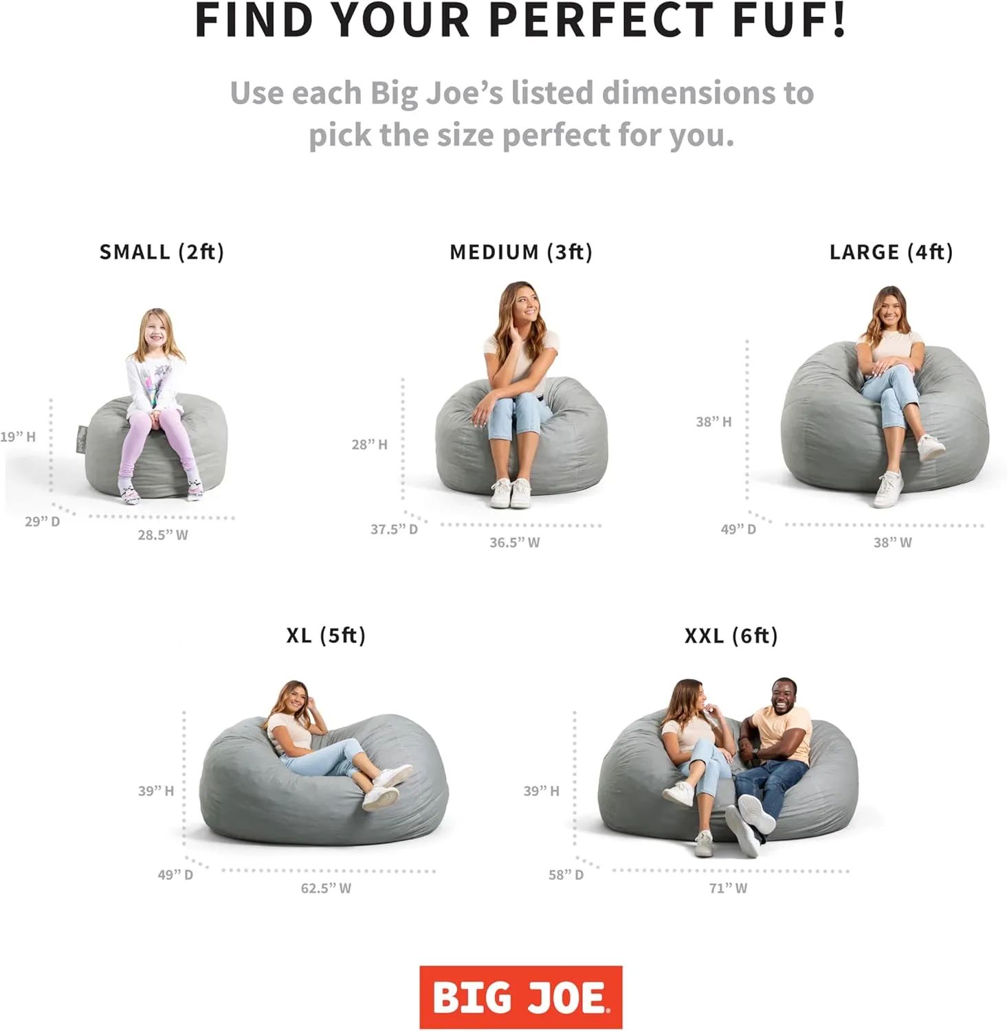 Big Joe Fuf XL Foam Filled Bean Bag Chair with Removable Cover, Cobalt Lenox, Durable Woven Polyester, 5 feet Giant