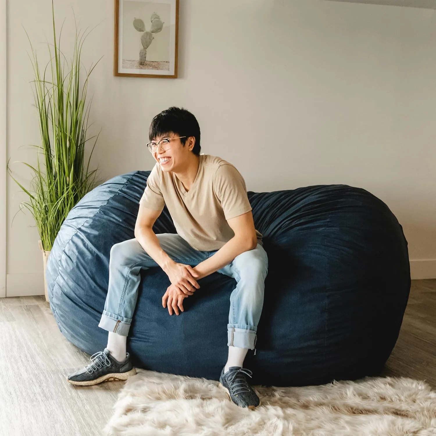 Big Joe Fuf XL Foam Filled Bean Bag Chair with Removable Cover, Cobalt Lenox, Durable Woven Polyester, 5 feet Giant