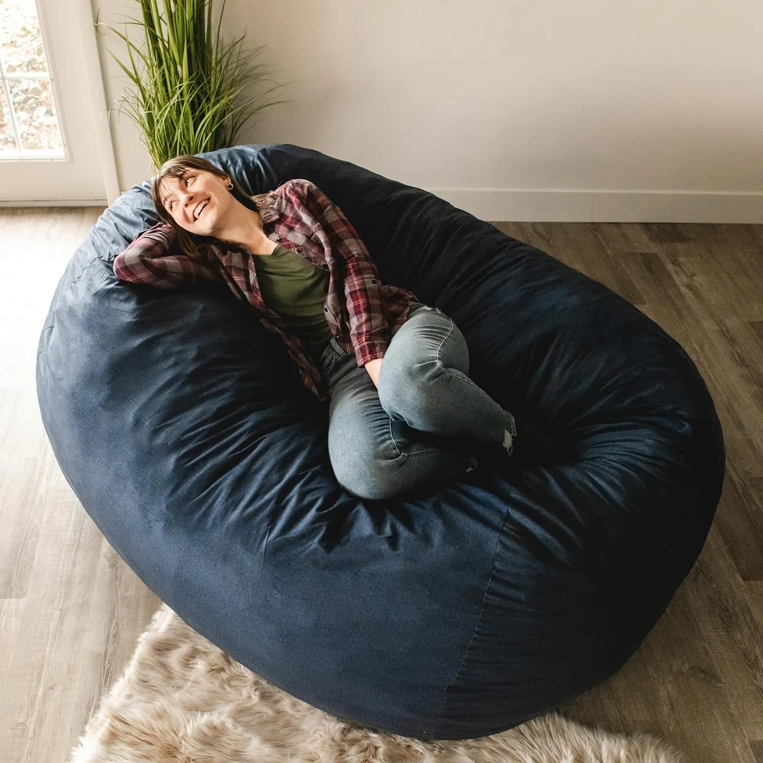 Big Joe Fuf XL Foam Filled Bean Bag Chair with Removable Cover, Cobalt Lenox, Durable Woven Polyester, 5 feet Giant