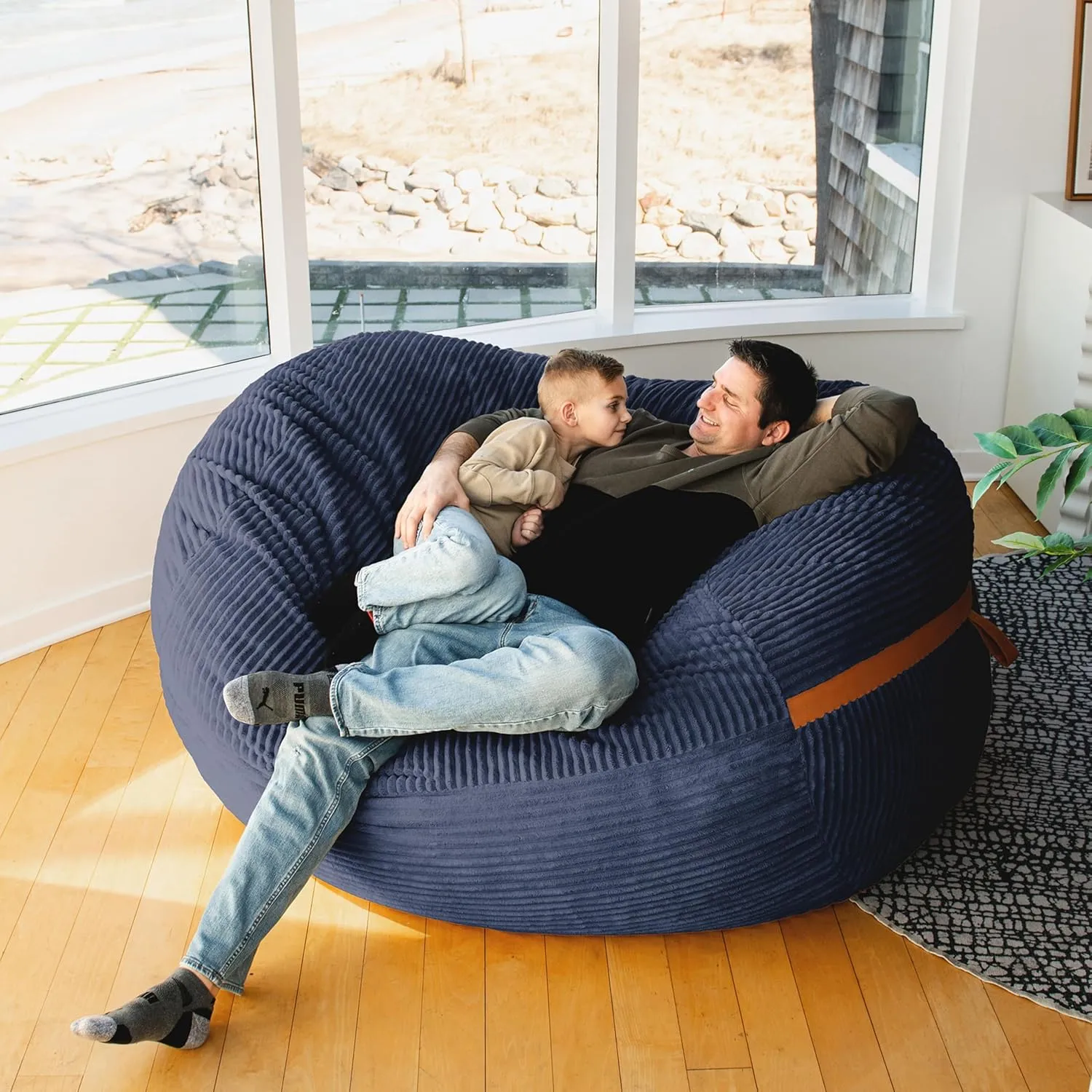 Big Joe Fuf XL Foam Filled Bean Bag Chair with Removable Cover, Midnight Blue Corded Plush, 6 feet Giant