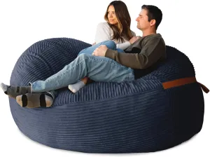 Big Joe Fuf XL Foam Filled Bean Bag Chair with Removable Cover, Midnight Blue Corded Plush, 6 feet Giant