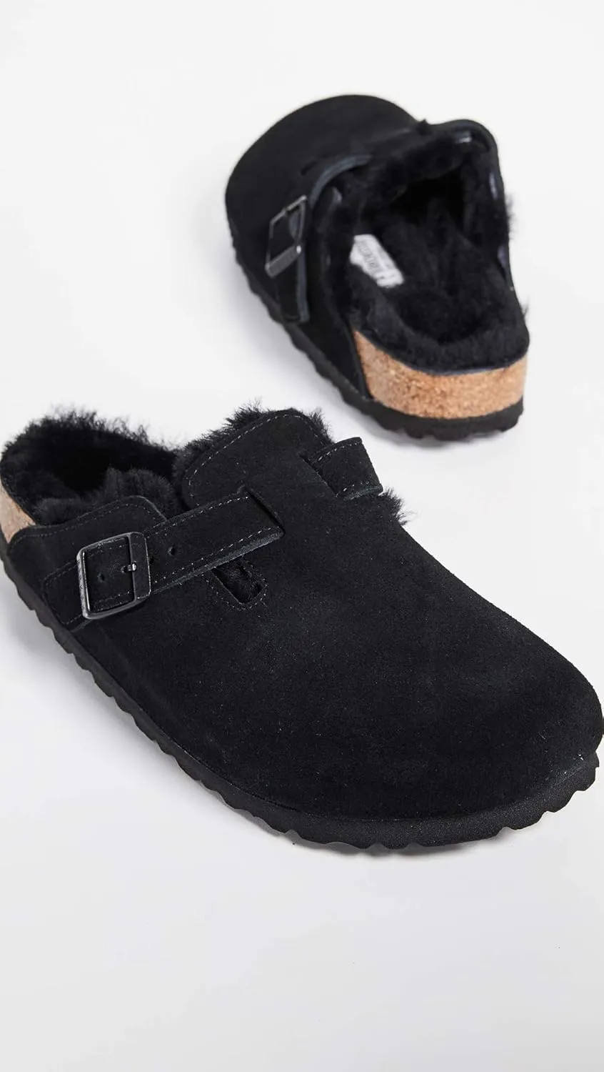 Birkenstock Boston VL/Shearling - Cozy Suede Clog with Shearling Footbed and Reptile Embossed Strap - Multiple Sizes & Colors