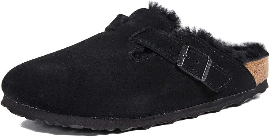 Birkenstock Boston VL/Shearling - Cozy Suede Clog with Shearling Footbed and Reptile Embossed Strap - Multiple Sizes & Colors