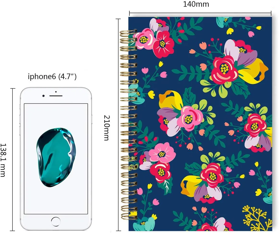 Blank Spiral Notebook, A5 Flower Unlined Journals Bulk, 100GSM Thick Paper Travel Journal Set, Hard Cover, Plain Wirebound Draw Sketchbook Planner, 75 Sheets per Book, 5.7x8.3 inch, 3 Pack