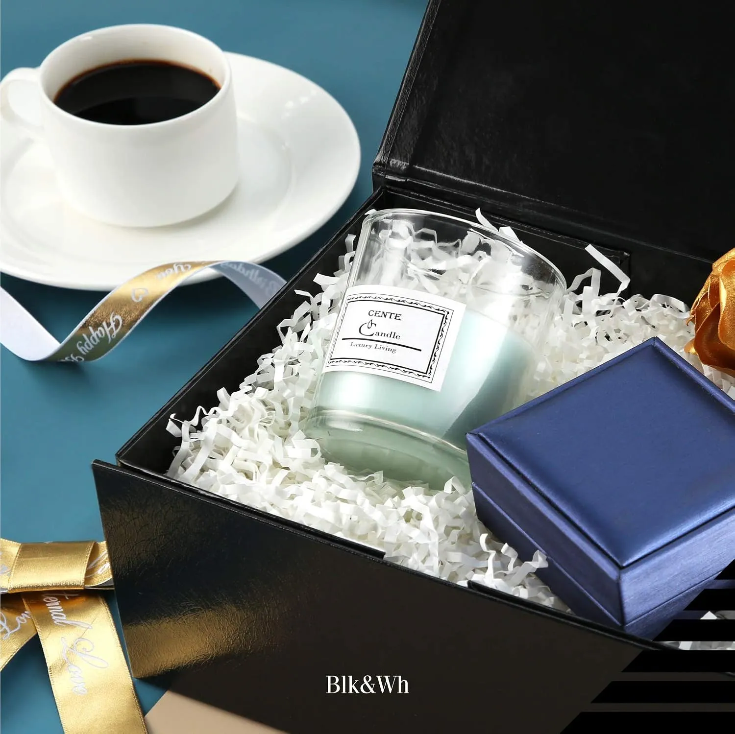 BLK&WH 6 Gift Boxes 9x6.5x3.8 Inches, Black Gift Boxes, Groomsman Boxes, Collapsible Boxes with Magnetic Closure Lids for Gift Packaging (Glossy Black with Grass Texture)