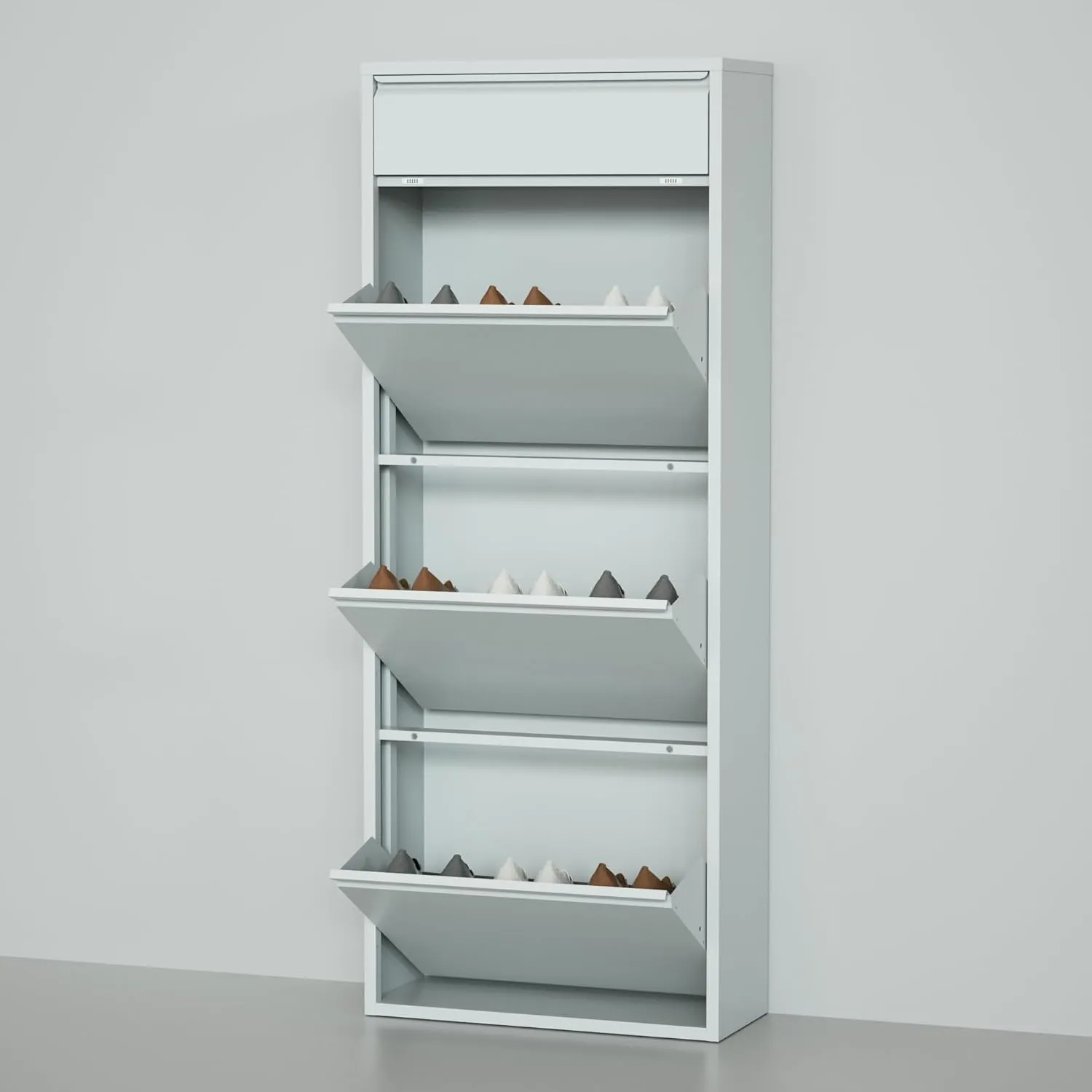 Bluesky Shoe Cabinet, Shoe Rack, Shoe Storage, Shoe Organizer, Metal Shoe Cabinet for Entryway-Hallway-Garage-Laundry-Dressing Room, No Assembly Required (Gray, 3 1 Drawers), Grey