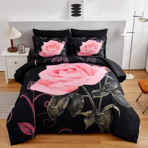 Blush Comforter Set King 7 Piece Bed in a Bag Blush Rose Flower Comforter with Sheet Set Soft Micorfiber Bedding Set (1 Comforter,2 Pillow Shams,1 Flat Sheet,1 Fitted Sheet,2 Pillowcases)