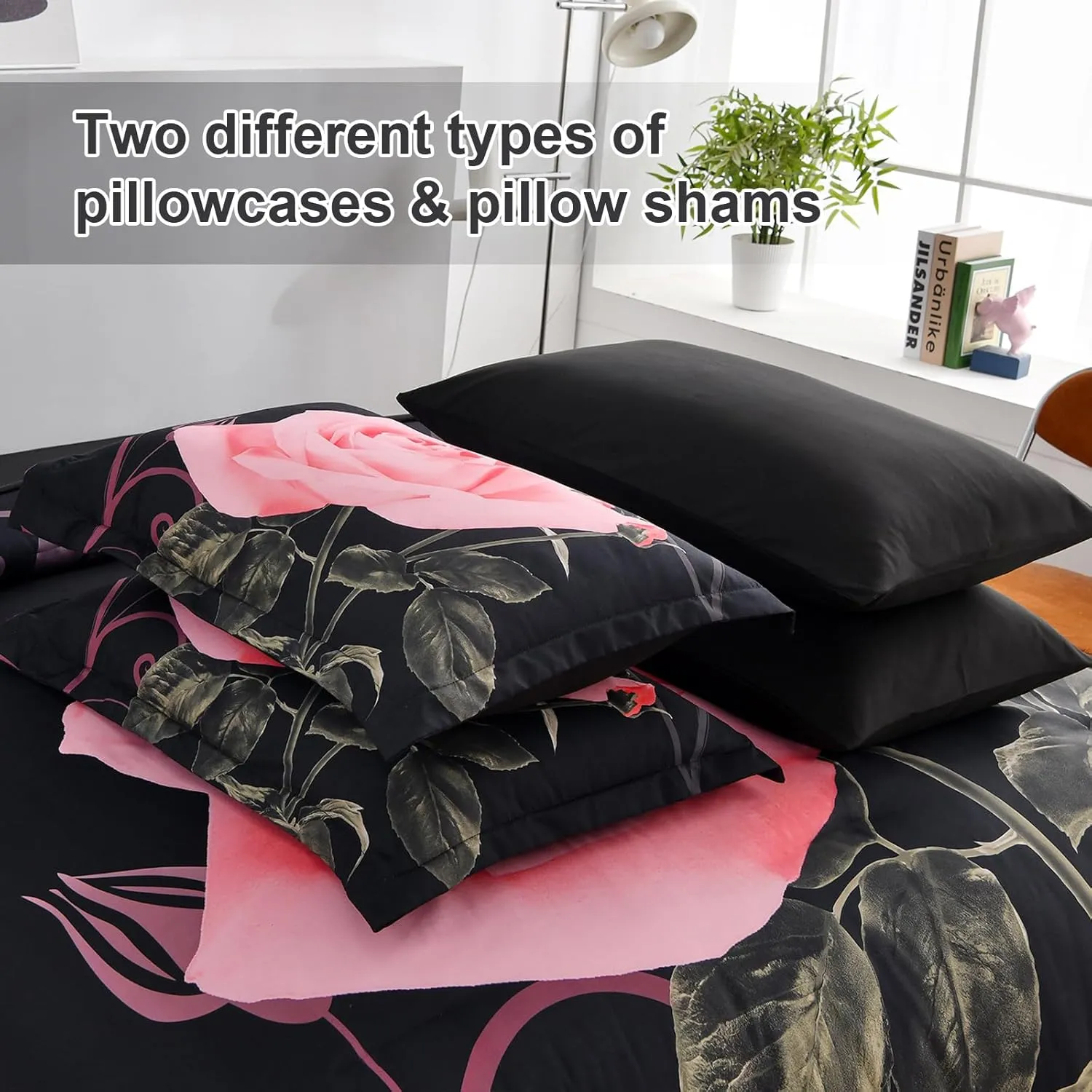 Blush Comforter Set King 7 Piece Bed in a Bag Blush Rose Flower Comforter with Sheet Set Soft Micorfiber Bedding Set (1 Comforter,2 Pillow Shams,1 Flat Sheet,1 Fitted Sheet,2 Pillowcases)
