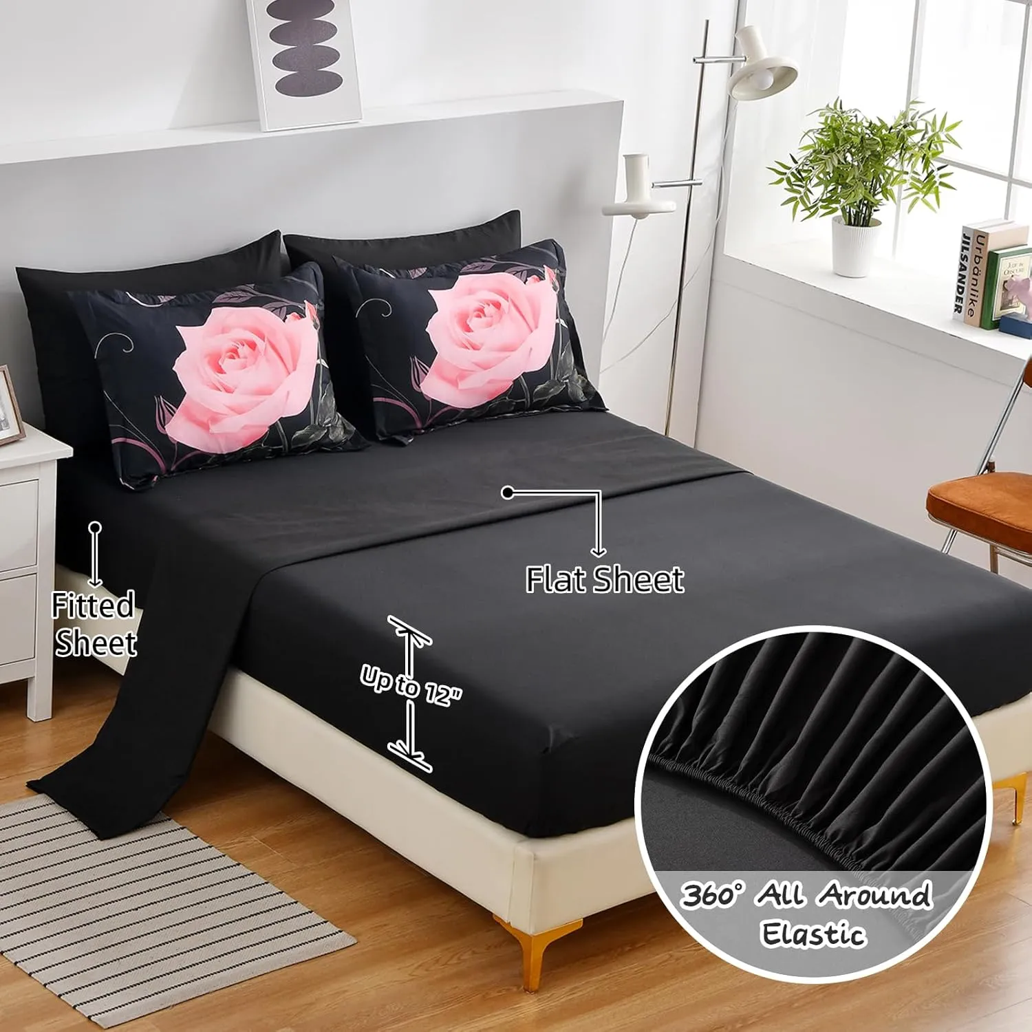 Blush Comforter Set King 7 Piece Bed in a Bag Blush Rose Flower Comforter with Sheet Set Soft Micorfiber Bedding Set (1 Comforter,2 Pillow Shams,1 Flat Sheet,1 Fitted Sheet,2 Pillowcases)