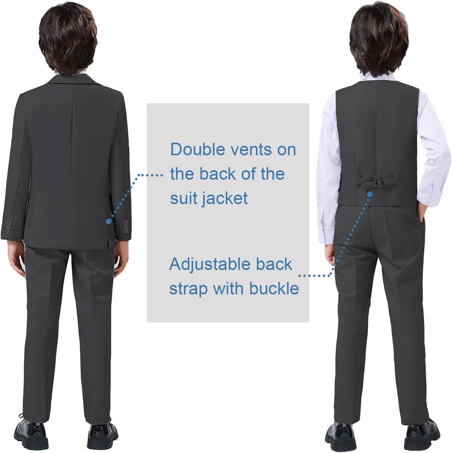 Boy Suits 5 Pieces Formal Suit Set with Adjustable Waist Kids Dress Suit for Wedding Prom