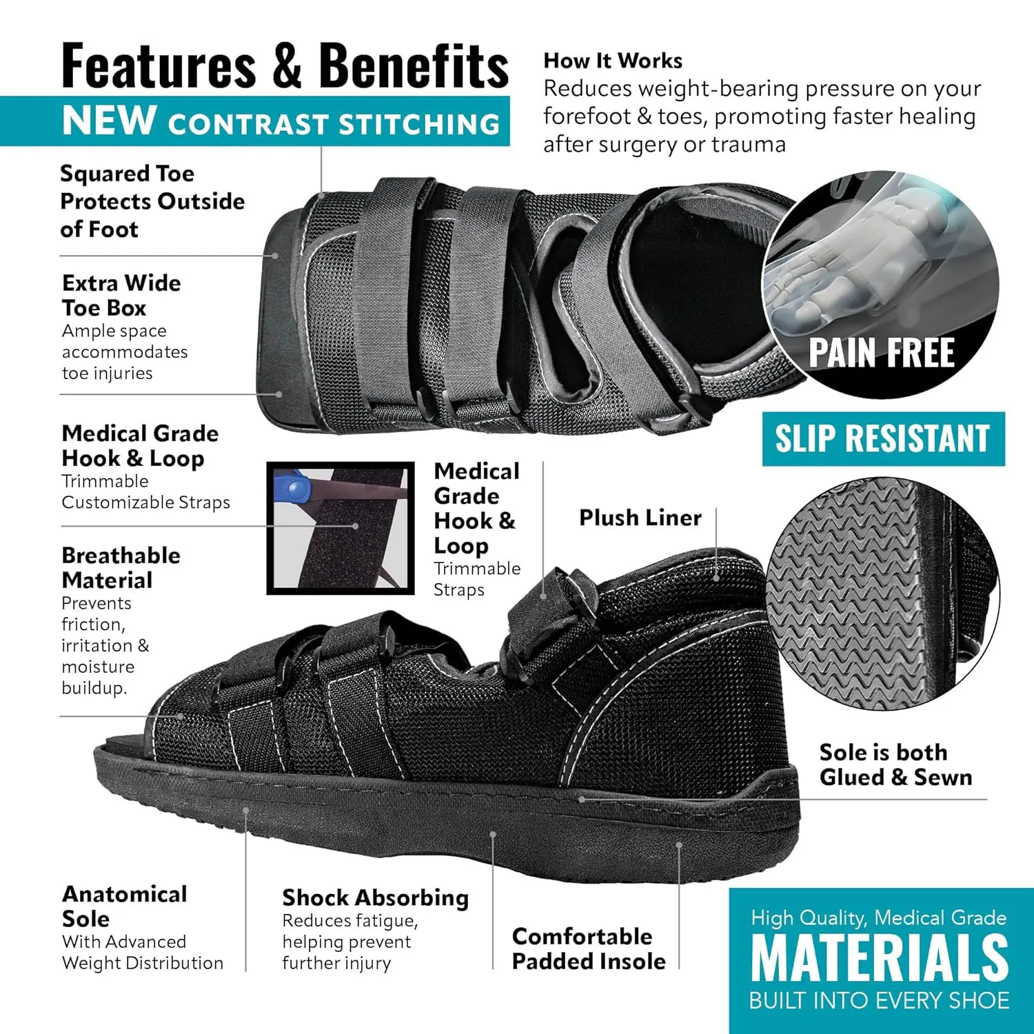 Brace On Post Op Shoe - Orthopedic Shoes for Women Walking Boot, Plantar Fasciitis Brace, Medical Boot for Injury, Open Toe for Toe injury (Women Small, Shoe Size Up to Size 6)