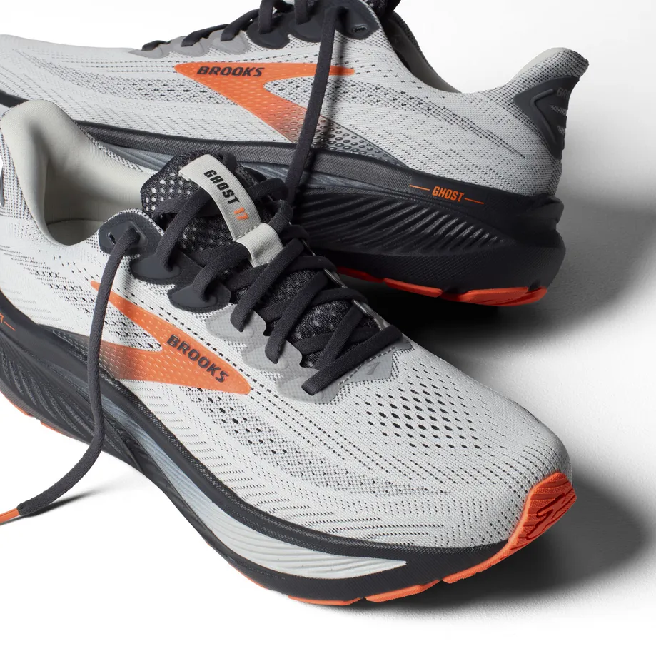 Brooks Men's Ghost 17 Dynamic Road Running Sneaker - Oyster Mushroom/Orange/Ebony