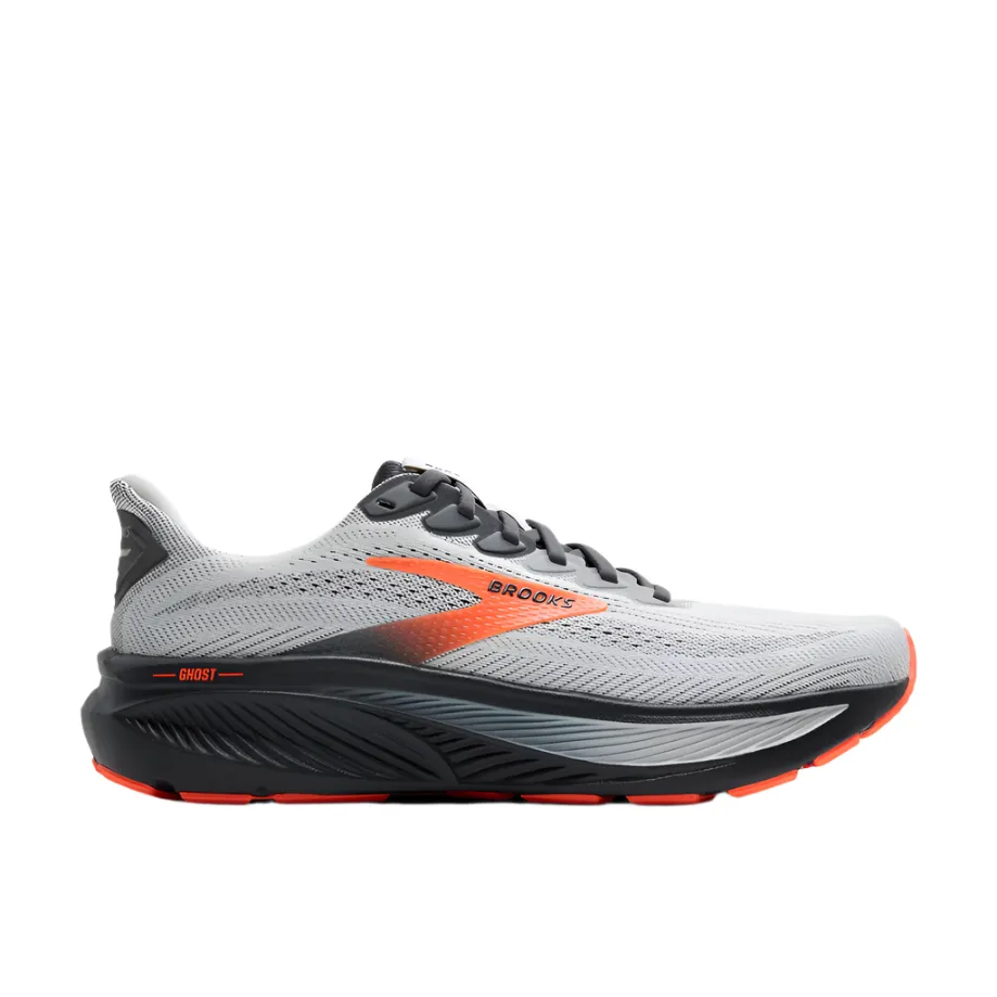 Brooks Men's Ghost 17 Dynamic Road Running Sneaker - Oyster Mushroom/Orange/Ebony