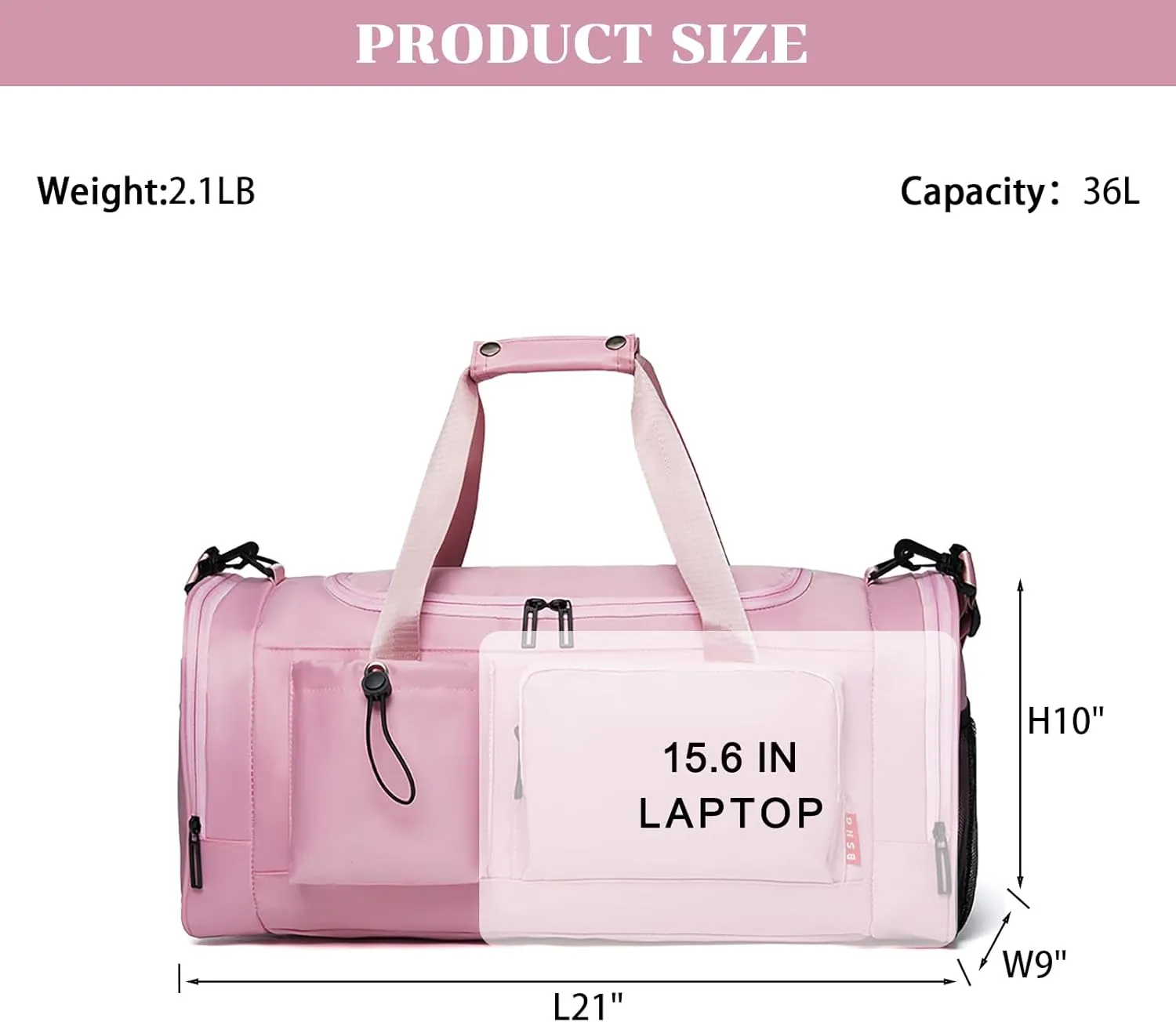 BSHG 21 inch Gym Bags For Men & Women With Shoes Compartment And Wet Pocket, Sports Duffle Bag, Workout Bags For Gym Swimming Yoga,Waterproof Weekend Overnight Carry On Bag B-GC-002-Pink