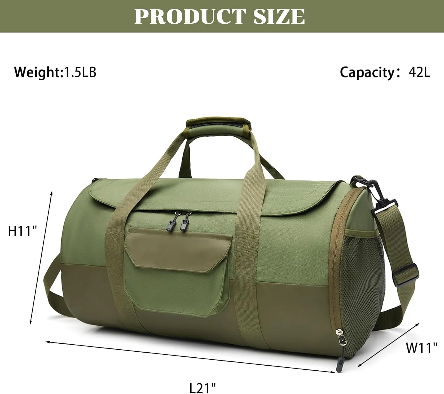 BSHG Gym Bags For Men & Women, Sports Duffel Bag For Men Travel, Weekend Overnight Bag With Shoe Compartment & Wet Pocket, Water Resistant Workout Duffle Bag Athletic Gym Bags Men B-BA-002-Green