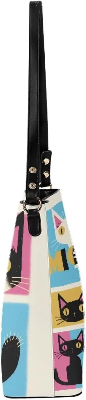 Bucket Bag Rainbow Stripes Shoulder Purses for Women, Tie Dye Hobo Tote Ladies Crossbody Bag PU Leather