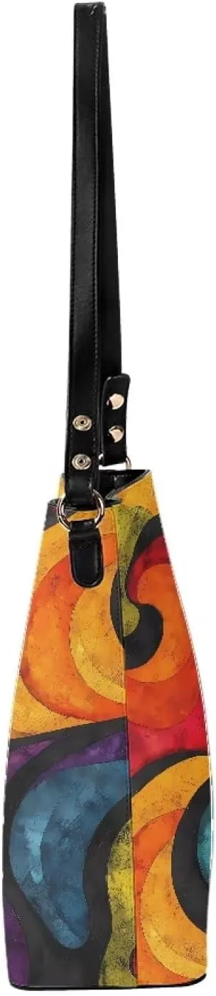 Bucket Bag Rainbow Stripes Shoulder Purses for Women, Tie Dye Hobo Tote Ladies Crossbody Bag PU Leather