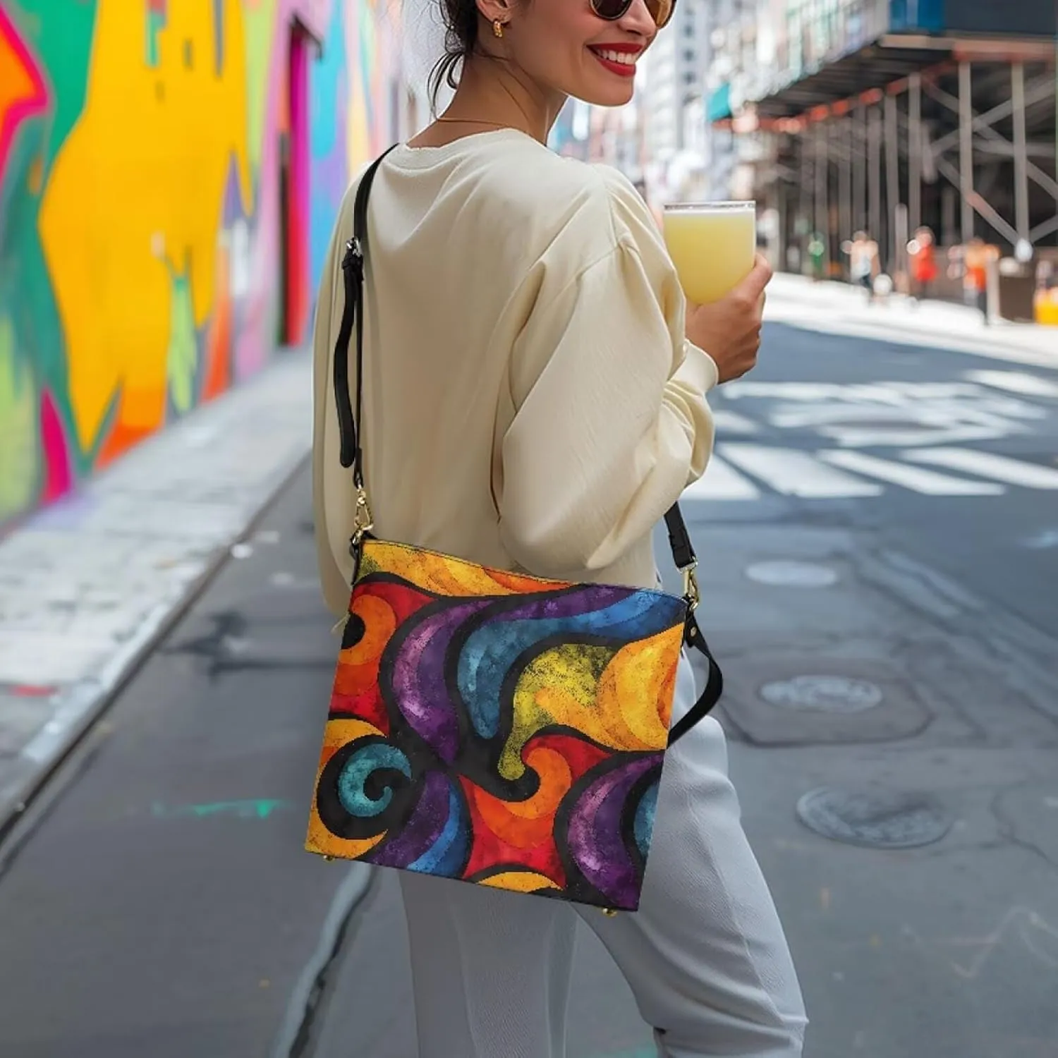 Bucket Bag Rainbow Stripes Shoulder Purses for Women, Tie Dye Hobo Tote Ladies Crossbody Bag PU Leather