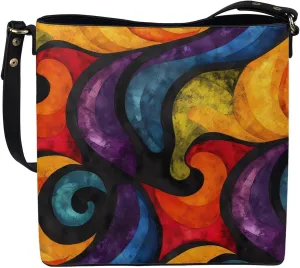 Bucket Bag Rainbow Stripes Shoulder Purses for Women, Tie Dye Hobo Tote Ladies Crossbody Bag PU Leather