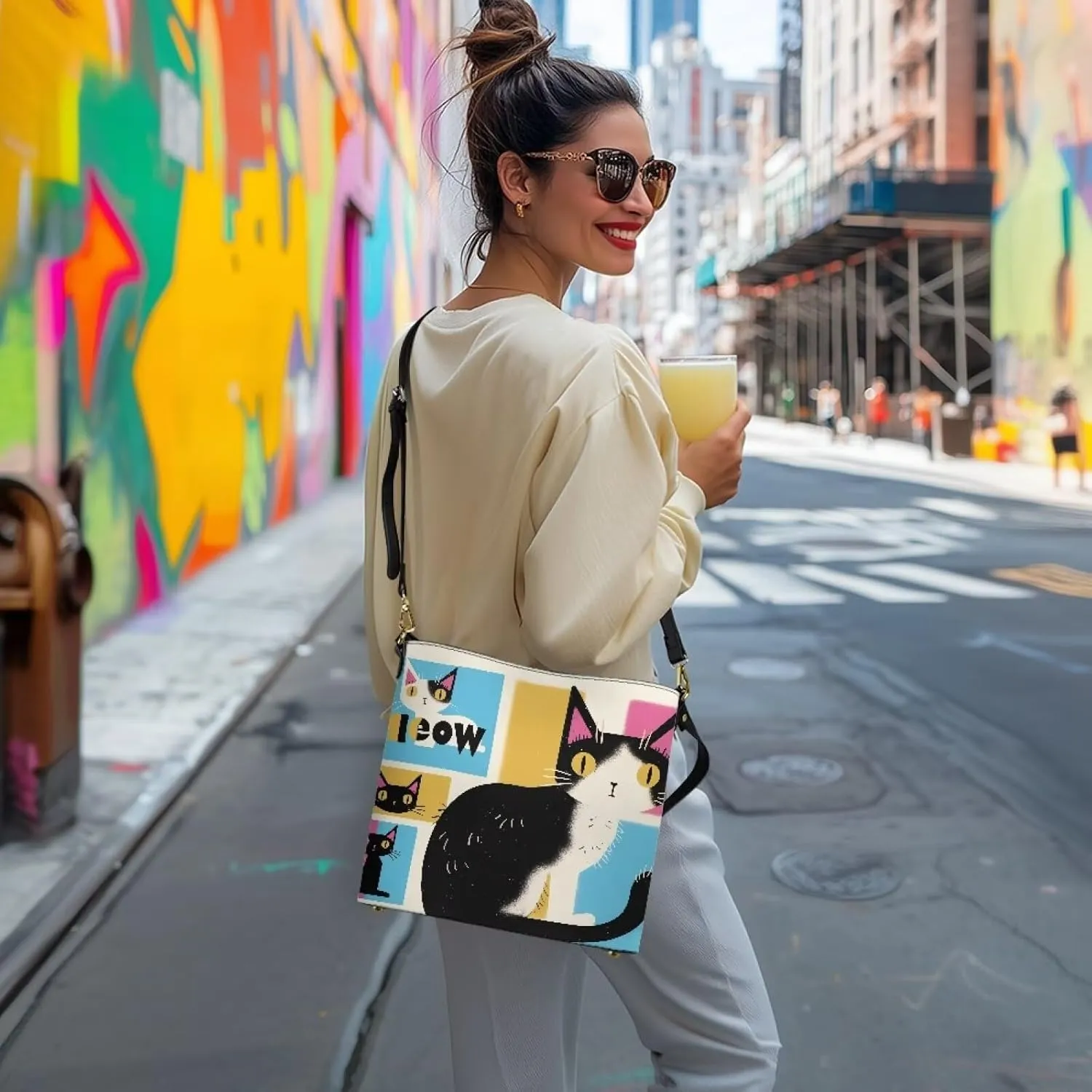 Bucket Bag Rainbow Stripes Shoulder Purses for Women, Tie Dye Hobo Tote Ladies Crossbody Bag PU Leather