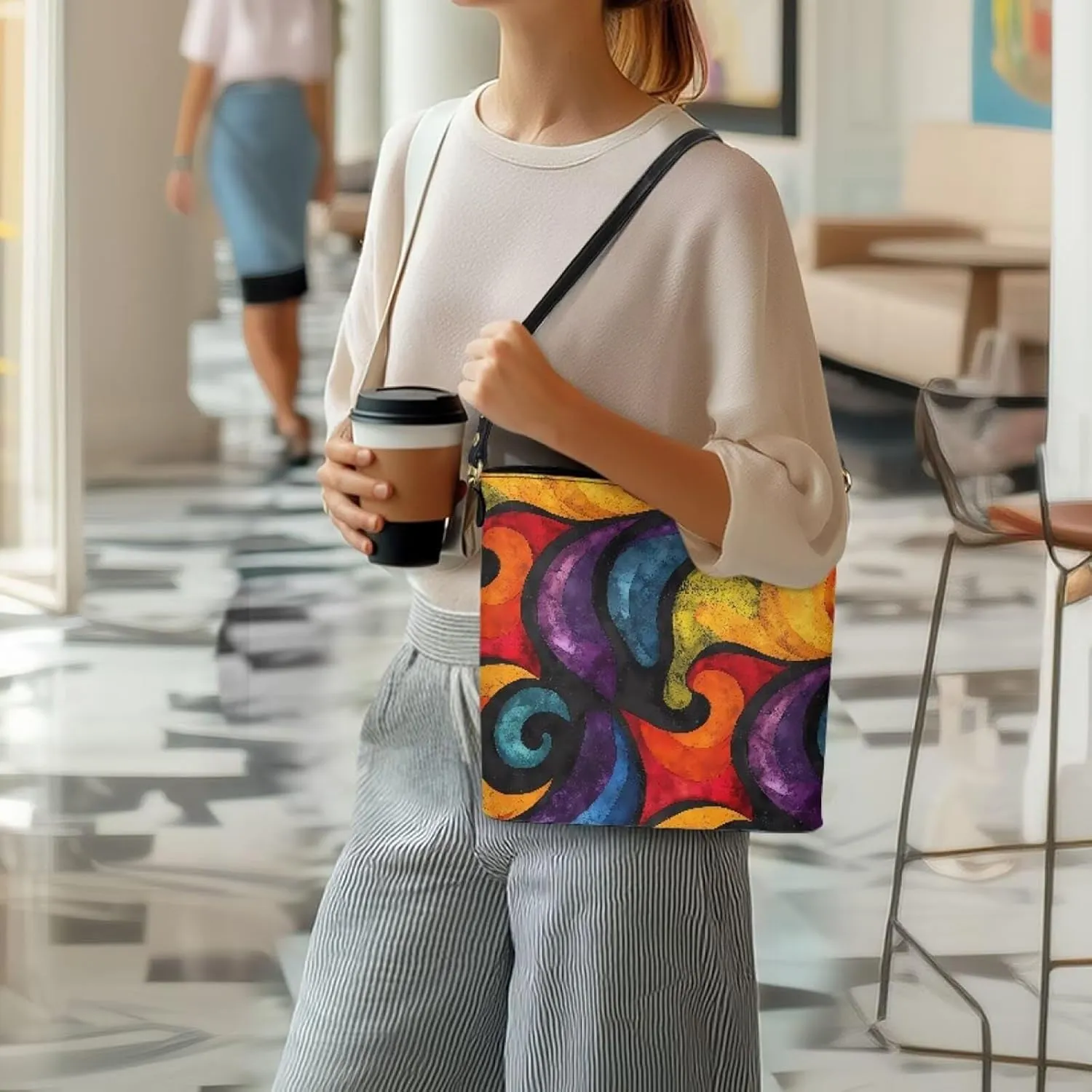 Bucket Bag Rainbow Stripes Shoulder Purses for Women, Tie Dye Hobo Tote Ladies Crossbody Bag PU Leather