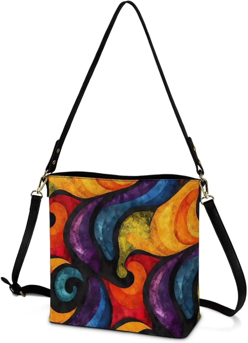 Bucket Bag Rainbow Stripes Shoulder Purses for Women, Tie Dye Hobo Tote Ladies Crossbody Bag PU Leather