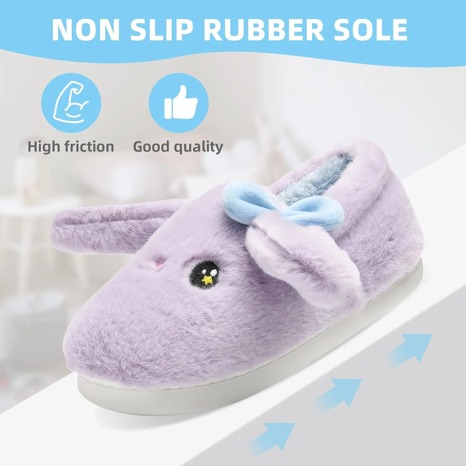Bunny Cute Toddler Slippers for Girls Women, Fluffy Warm House Slippers for Kids Indoor Outdoor, Non Slip Comfy Memory Foam Closed Back Home Shoes