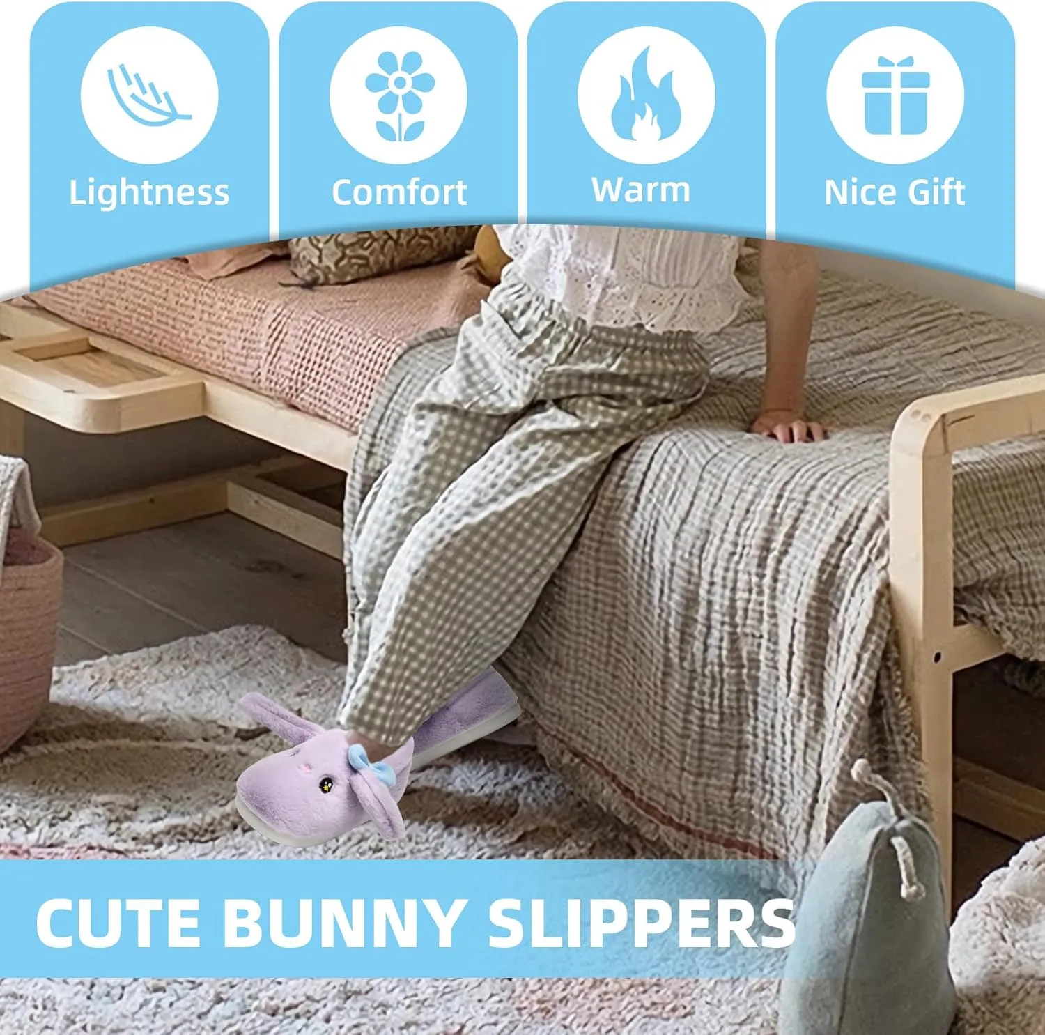 Bunny Cute Toddler Slippers for Girls Women, Fluffy Warm House Slippers for Kids Indoor Outdoor, Non Slip Comfy Memory Foam Closed Back Home Shoes