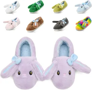 Bunny Cute Toddler Slippers for Girls Women, Fluffy Warm House Slippers for Kids Indoor Outdoor, Non Slip Comfy Memory Foam Closed Back Home Shoes