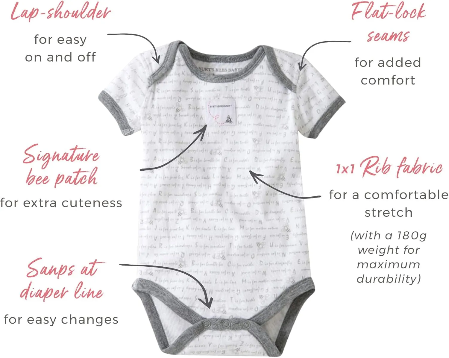 Burt's Bees Baby Unisex Baby Bodysuits, 5-pack Short & Long Sleeve One-pieces, 100% Organic Cotton Bodysuit