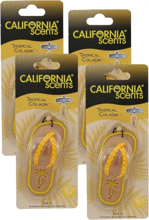 California Scents Scented Sandal Hanging Car Air Freshener - Odor Eliminator for Strong Odor - Flip Flop Car Fresheners (Tropical Colada, 4 Packs)