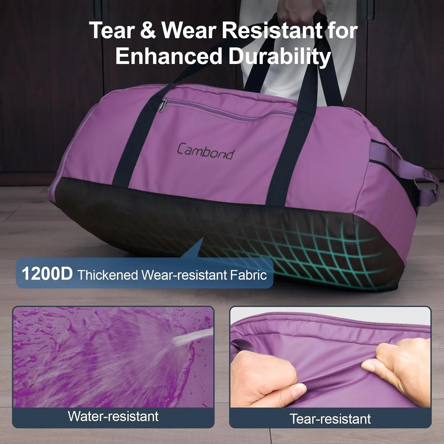 Cambond Airport Luggage Checked Bag - 80L Large Travel Duffle Bag for 5-7 Day Long Trip, Foldable Travel Duffel Bags for Traveling with Shoe Compartment for Men Women, Checked Luggage, Purple
