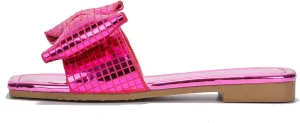 Cape Robbin Women's Slip-On Flat Sandals - Square Toe Disco Ball Metallic Design with Bow Tie - Summer Dressy Sandals (Botania)