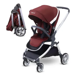 Capucci Velos Stroller - Premium Modular & Comfort, Self Standing with One Hand Auto Fold, Versatile Seat Options Baby Stroller w/Car Seat Adapter and Ample Storage, Brick Red