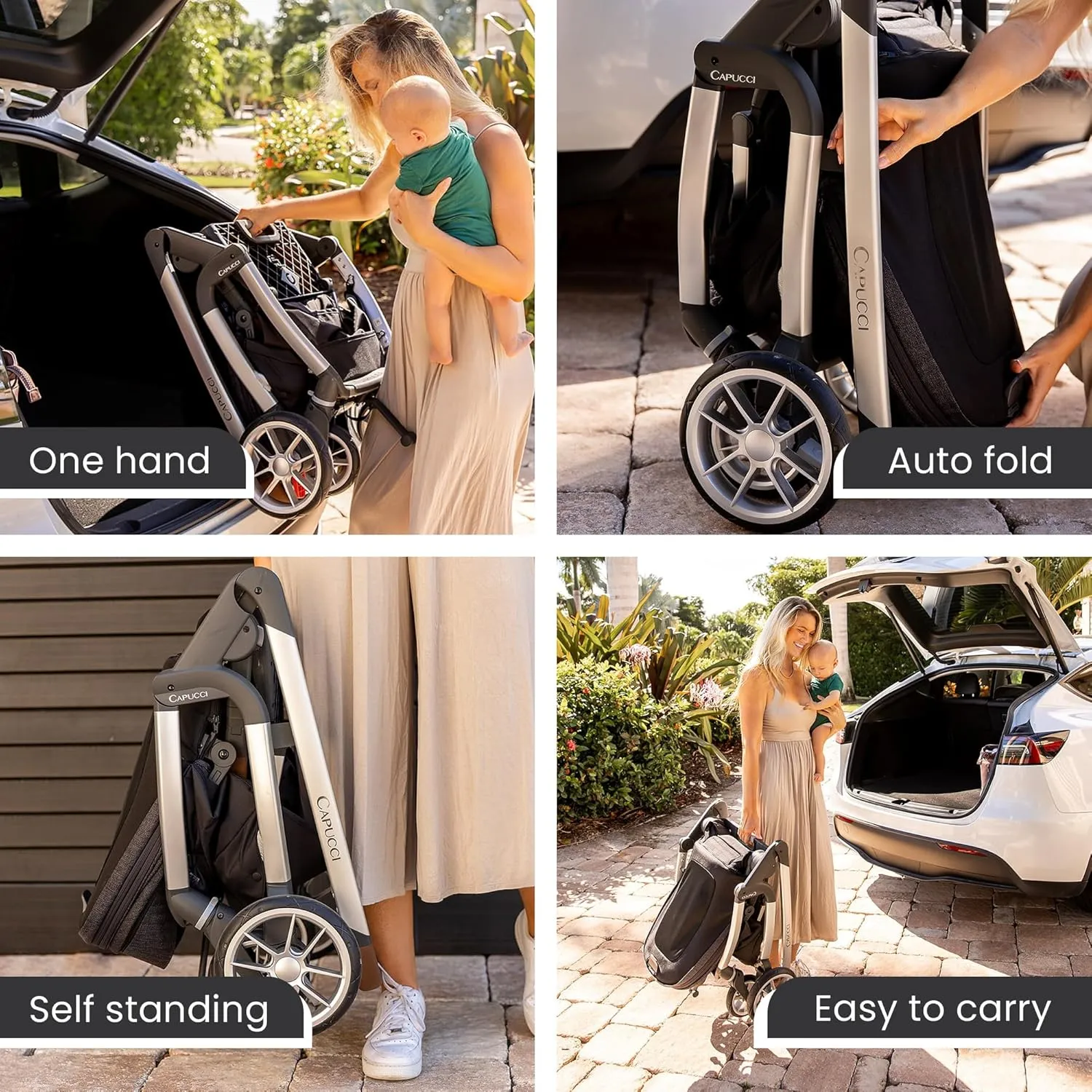 Capucci Velos Stroller - Premium Modular & Comfort, Self Standing with One Hand Auto Fold, Versatile Seat Options Baby Stroller w/Car Seat Adapter and Ample Storage, Brick Red