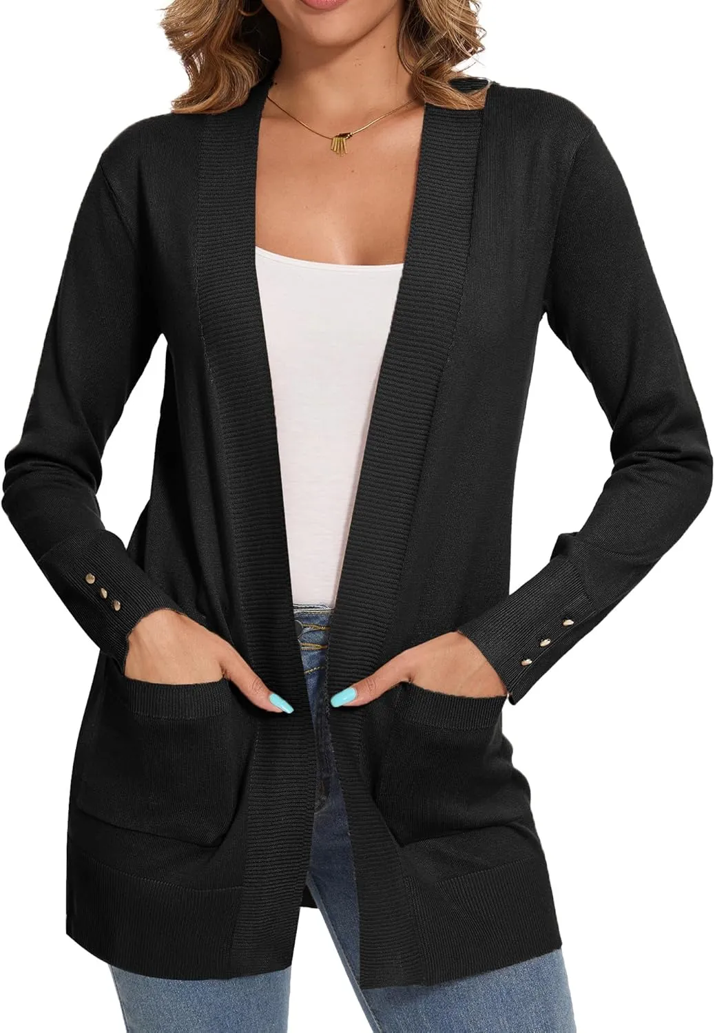Cardigan for Women Dressy Long Sleeve Casual Open Front Knit Cardigan Sweaters Pockets