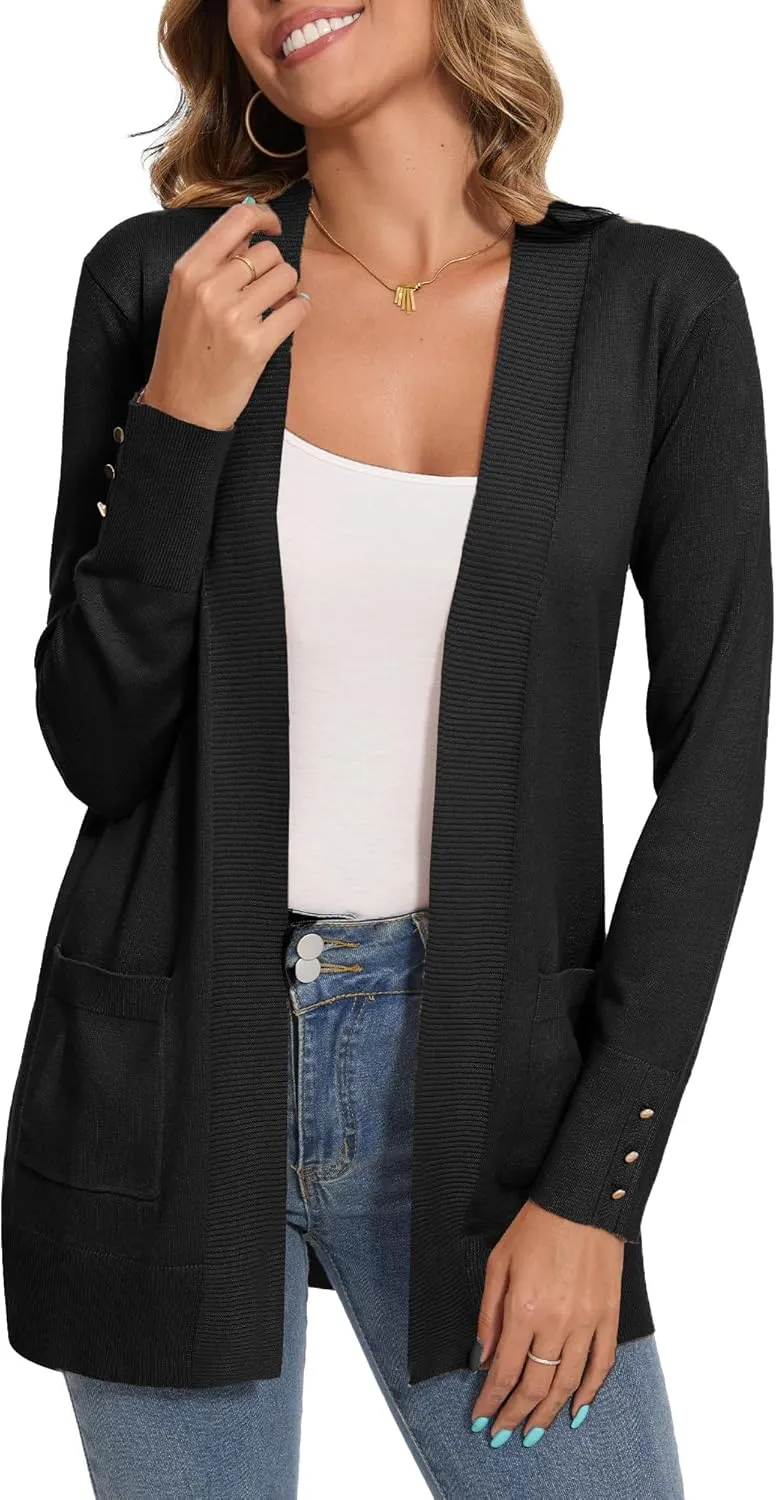 Cardigan for Women Dressy Long Sleeve Casual Open Front Knit Cardigan Sweaters Pockets