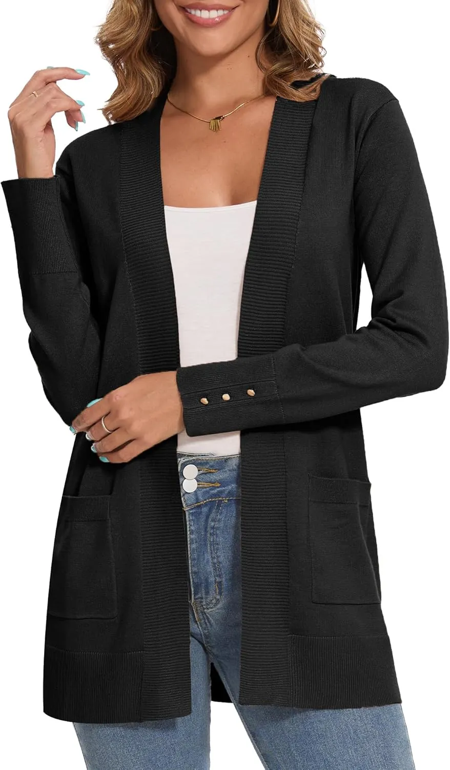 Cardigan for Women Dressy Long Sleeve Casual Open Front Knit Cardigan Sweaters Pockets
