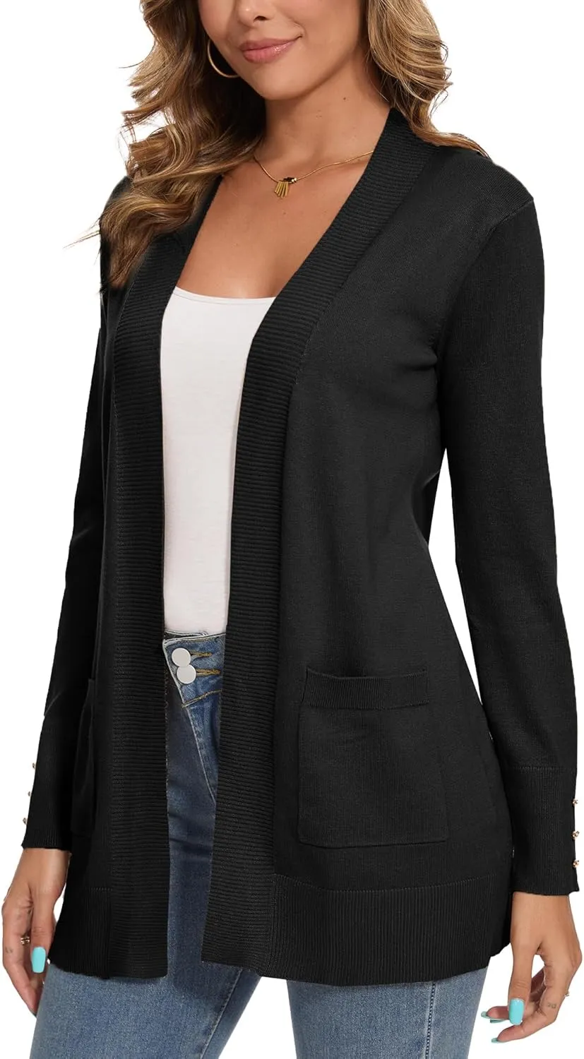 Cardigan for Women Dressy Long Sleeve Casual Open Front Knit Cardigan Sweaters Pockets