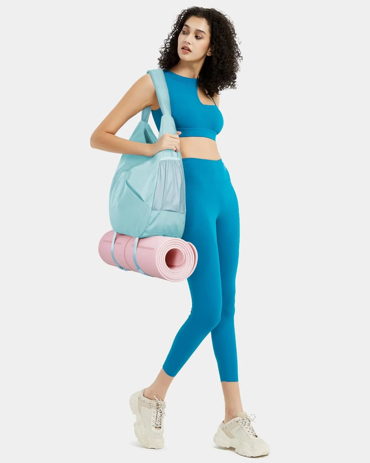 Ceneda Large Gym Bag for Women Sports Duffel Bag with Hidden Yoga Mat Holder & Shoe Compartment Workout Dance Tote Bag with Wet Pocket Overnight Weekender Bag for Travel Yoga (Mint Green)