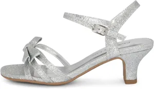 Chariot & Co - Time-IIS - Girls/Kids/Childrens Open Toe Bow Ankle Sling Back Glitter 2" Kitten Block Heel Sandal Pumps
