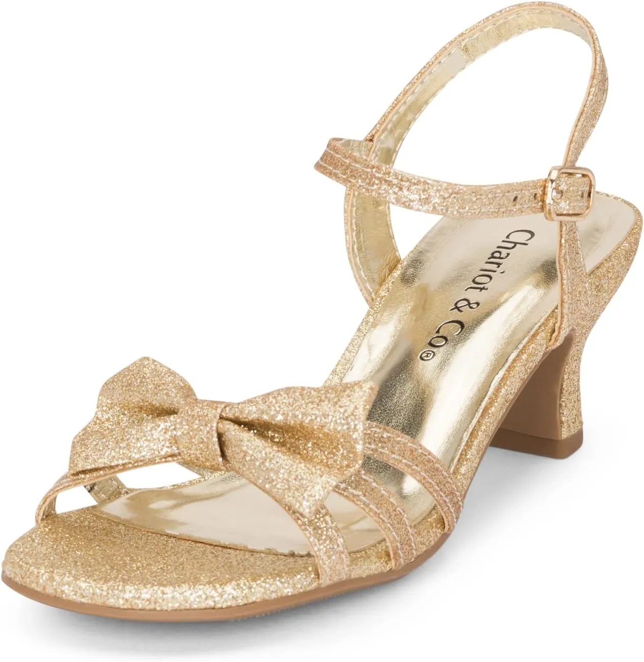 Chariot & Co - Time-IIS - Girls/Kids/Childrens Open Toe Bow Ankle Sling Back Glitter 2" Kitten Block Heel Sandal Pumps