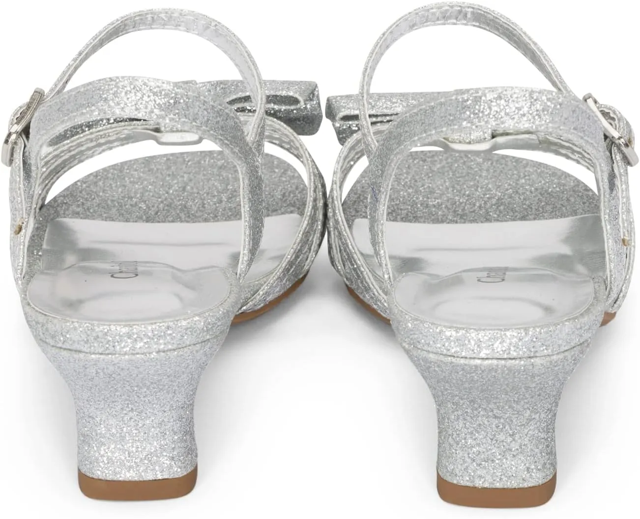 Chariot & Co - Time-IIS - Girls/Kids/Childrens Open Toe Bow Ankle Sling Back Glitter 2" Kitten Block Heel Sandal Pumps