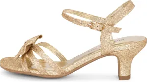 Chariot & Co - Time-IIS - Girls/Kids/Childrens Open Toe Bow Ankle Sling Back Glitter 2" Kitten Block Heel Sandal Pumps