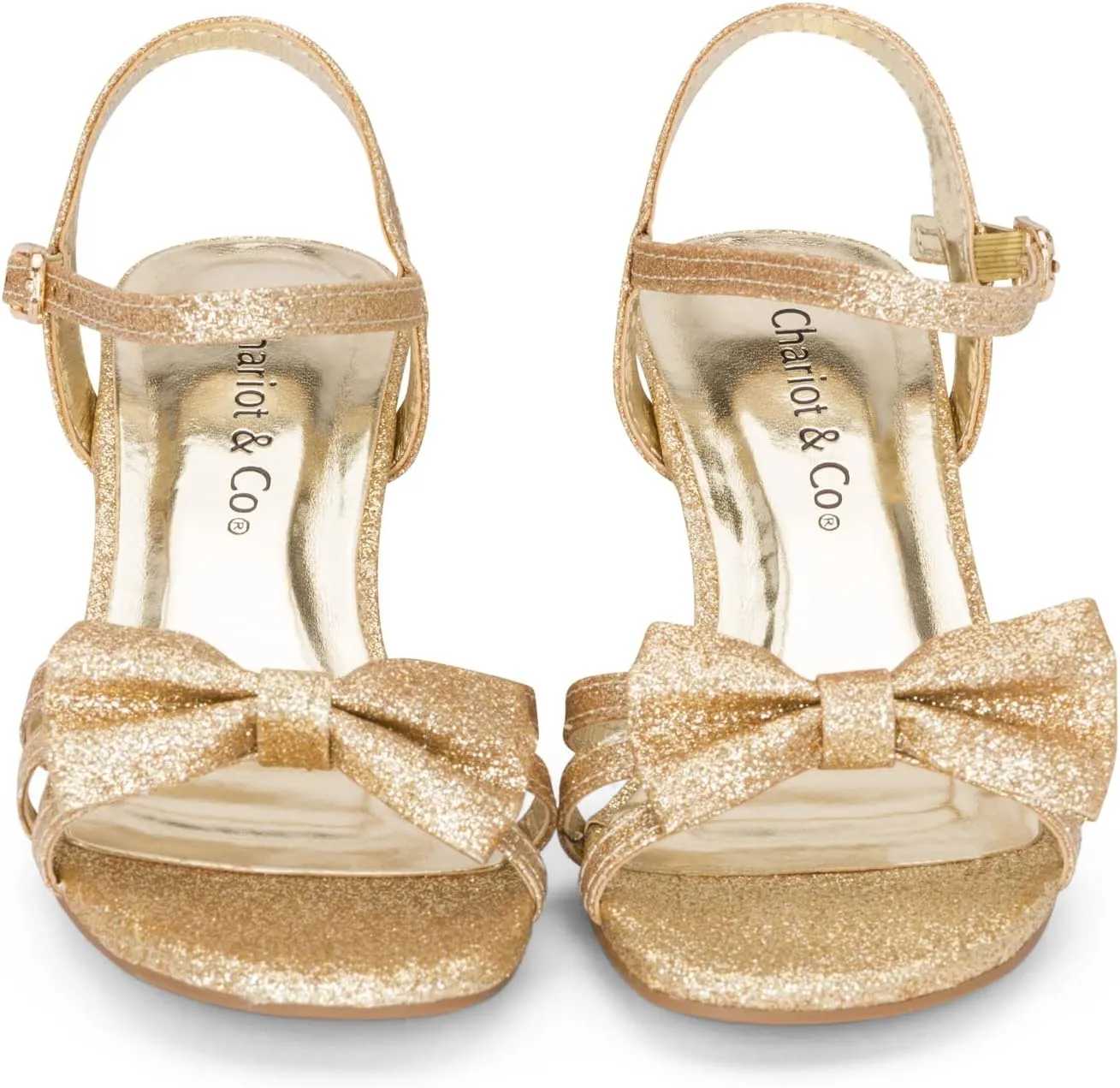 Chariot & Co - Time-IIS - Girls/Kids/Childrens Open Toe Bow Ankle Sling Back Glitter 2" Kitten Block Heel Sandal Pumps