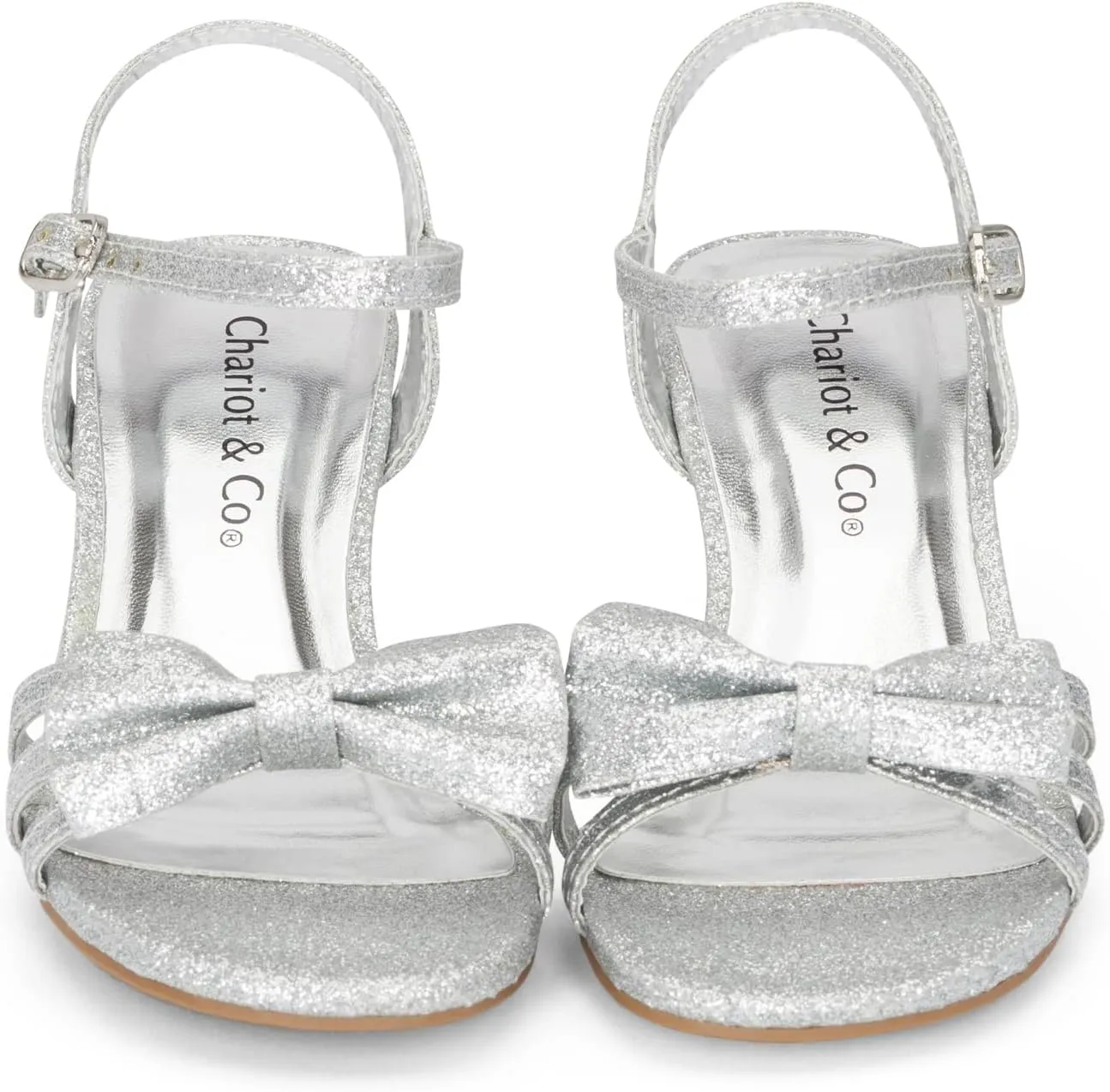 Chariot & Co - Time-IIS - Girls/Kids/Childrens Open Toe Bow Ankle Sling Back Glitter 2" Kitten Block Heel Sandal Pumps