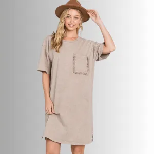 Charlee Mineral Washed Shirt Dress in Taupe
