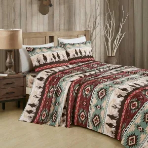 Chezmoi Collection 4-Piece Southwestern Cowboys Aztec Sheet Set Full - Multicolor Teal Brown Beige Tan Red Printed Brushed Microfiber Lightweight Breathable Deep Pocket Bed Sheets